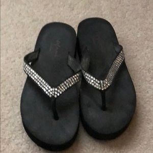 Black Flip Flops with crystal detail